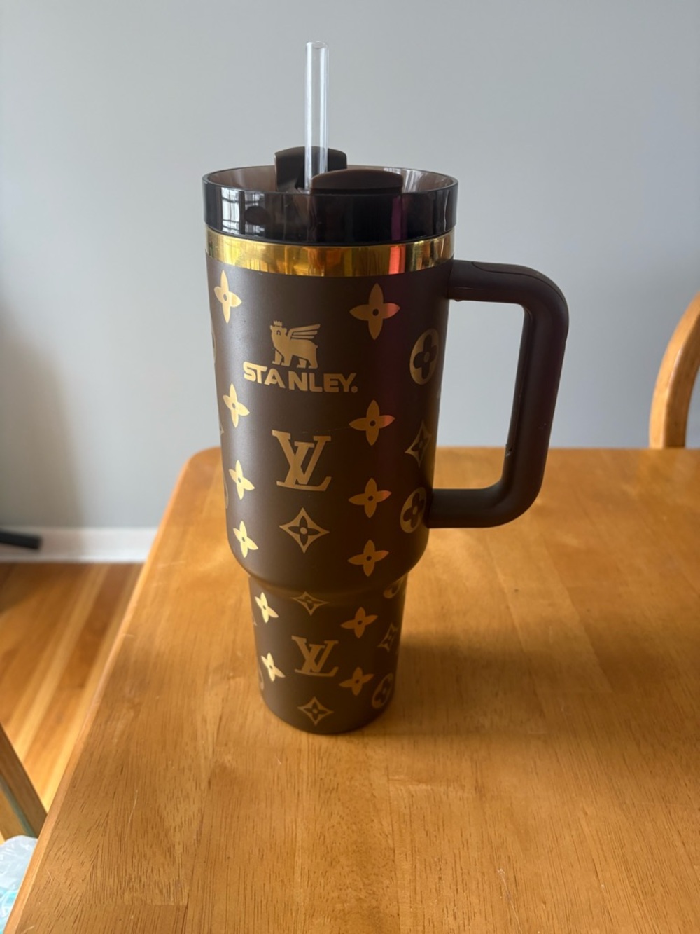Stanley Brown Travel Mug with Gold Monogram Accents
